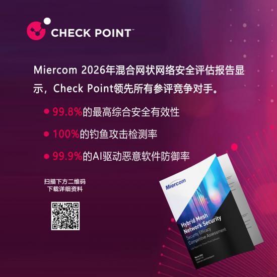  连续第四年！Check Point以最高安全有效性登顶 Miercom 竞争性测评报告榜首